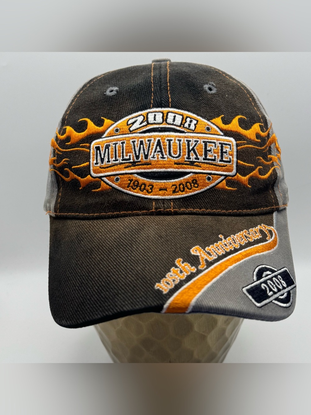Milwaukee 2008 105th Anniversary 1903-2008 Biker Hat Cap Flames US Biker Design